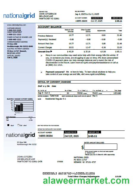 United Kingdom National Grid utility bill template in Word and PDF formats, version 2